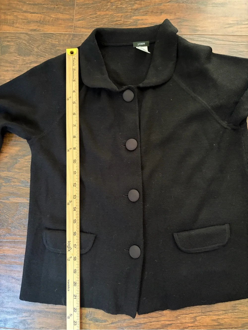 J. Crew Wool Black 3/4 Sleeve Button Front Sweater Jacket